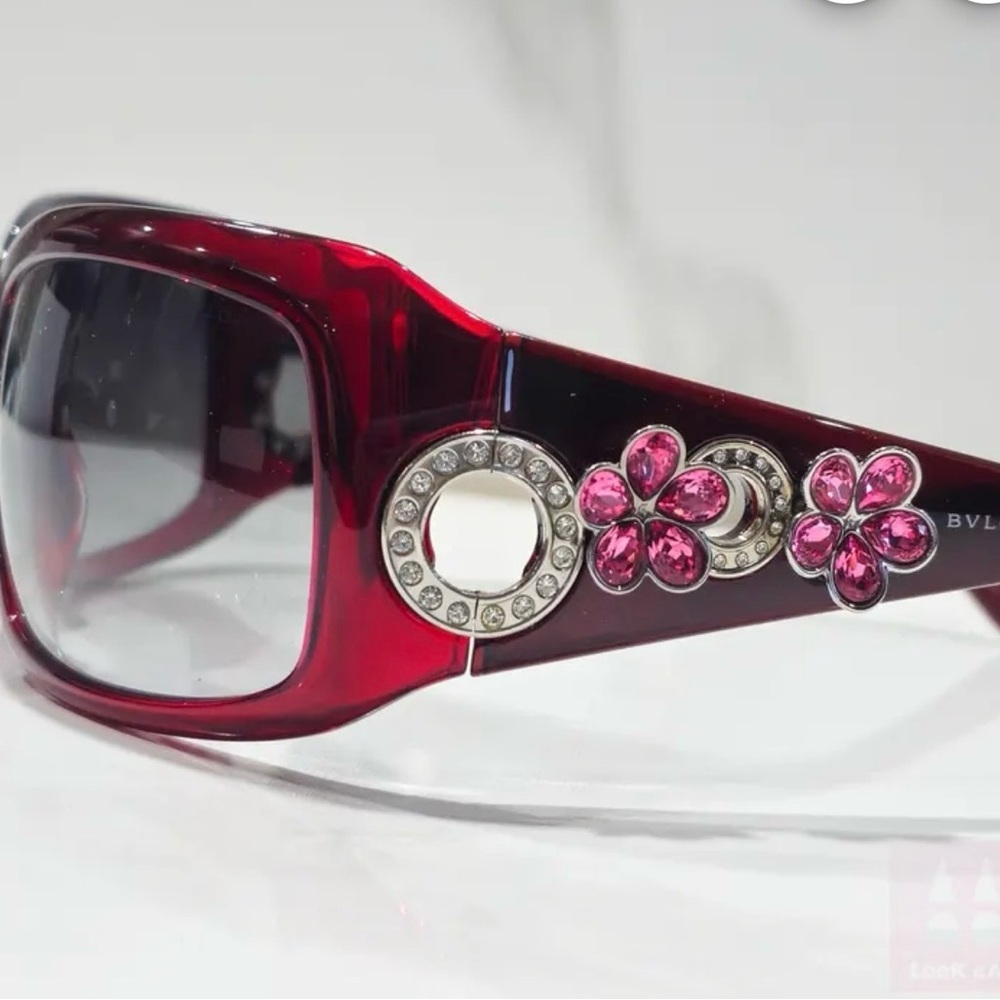 Bvlgari Deep Red Rhinestone Temple Sunglasses - Picture 6 of 8